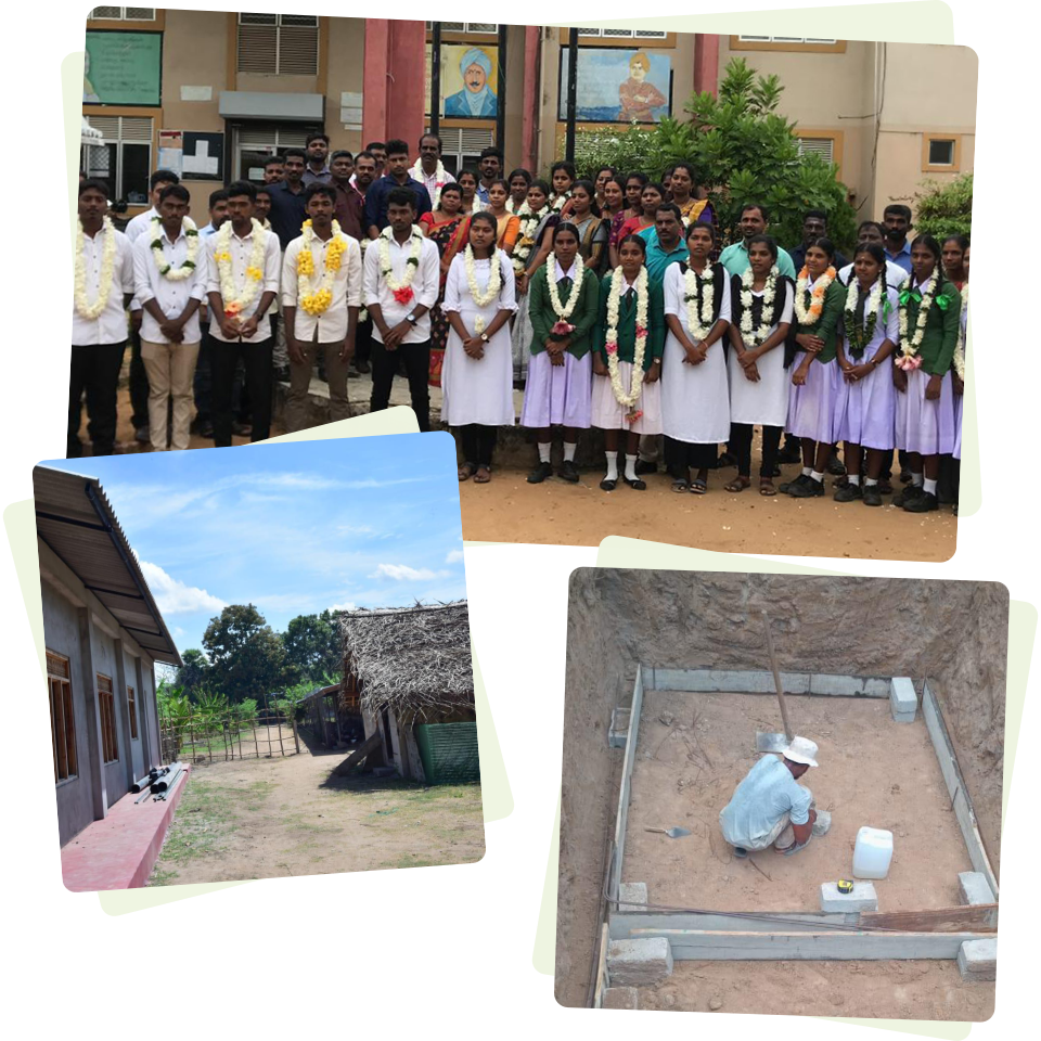 collage of graduating students and building a farm